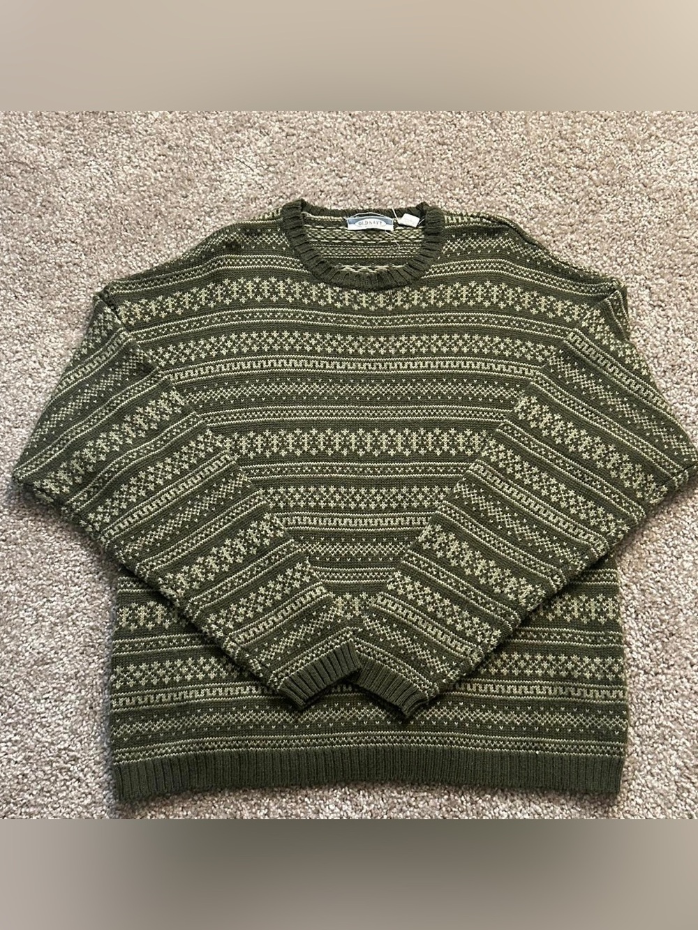 Men's Olive Patterned Crewneck Sweater